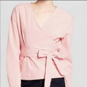 A New Day Striped V-Neck Long Sleeve Wrap Blouse